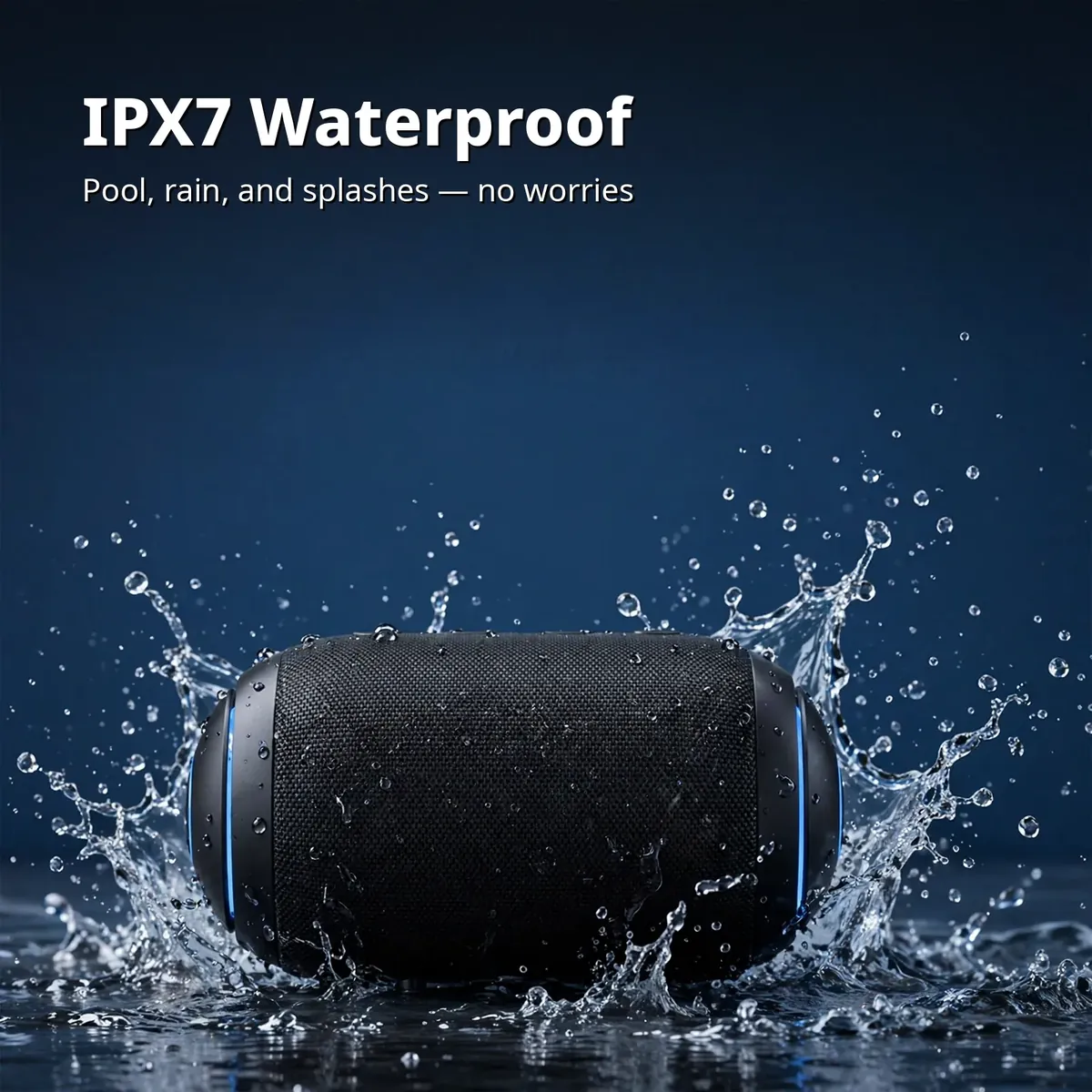 Philips TAS3209 IPX7 waterproof card showing the speaker in splashing water