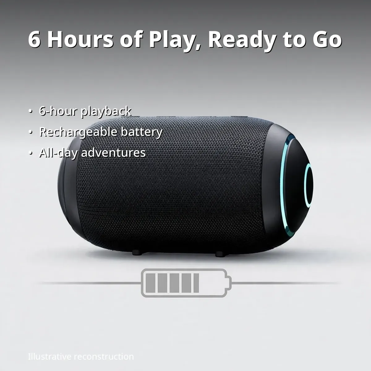 Philips TAS3209 battery infographic showing 6 hours of playtime
