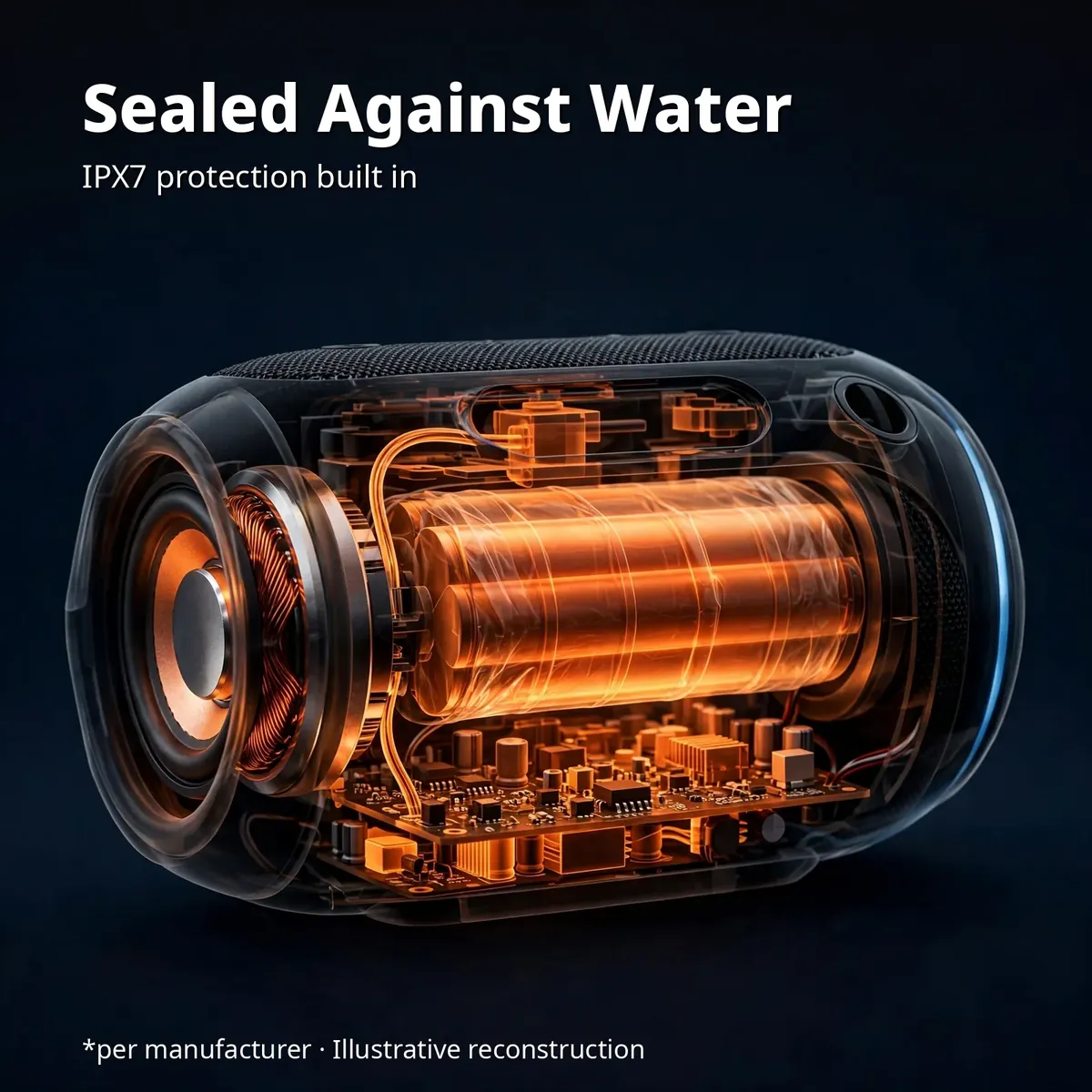 Illustrative x-ray of the Philips TAS3209 sealed against water with IPX7 protection