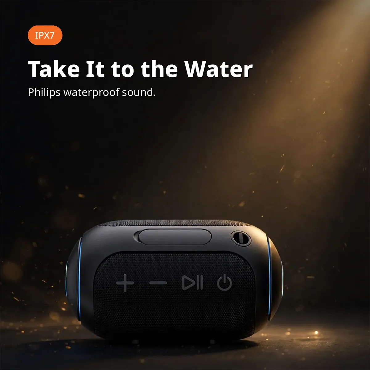 Philips TAS3209 promo card for taking the speaker to the water