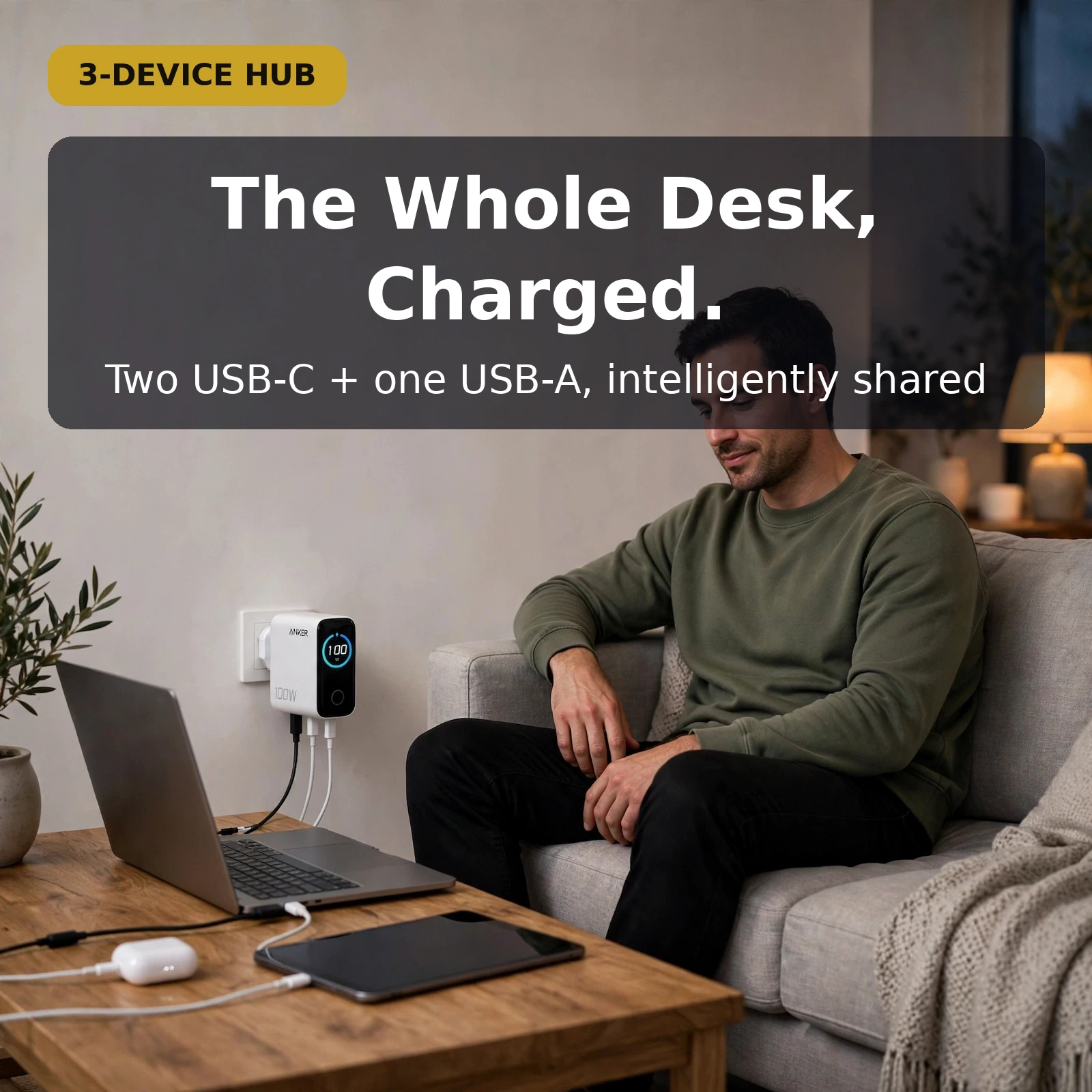 Anker B121B 100W charger lifestyle shot