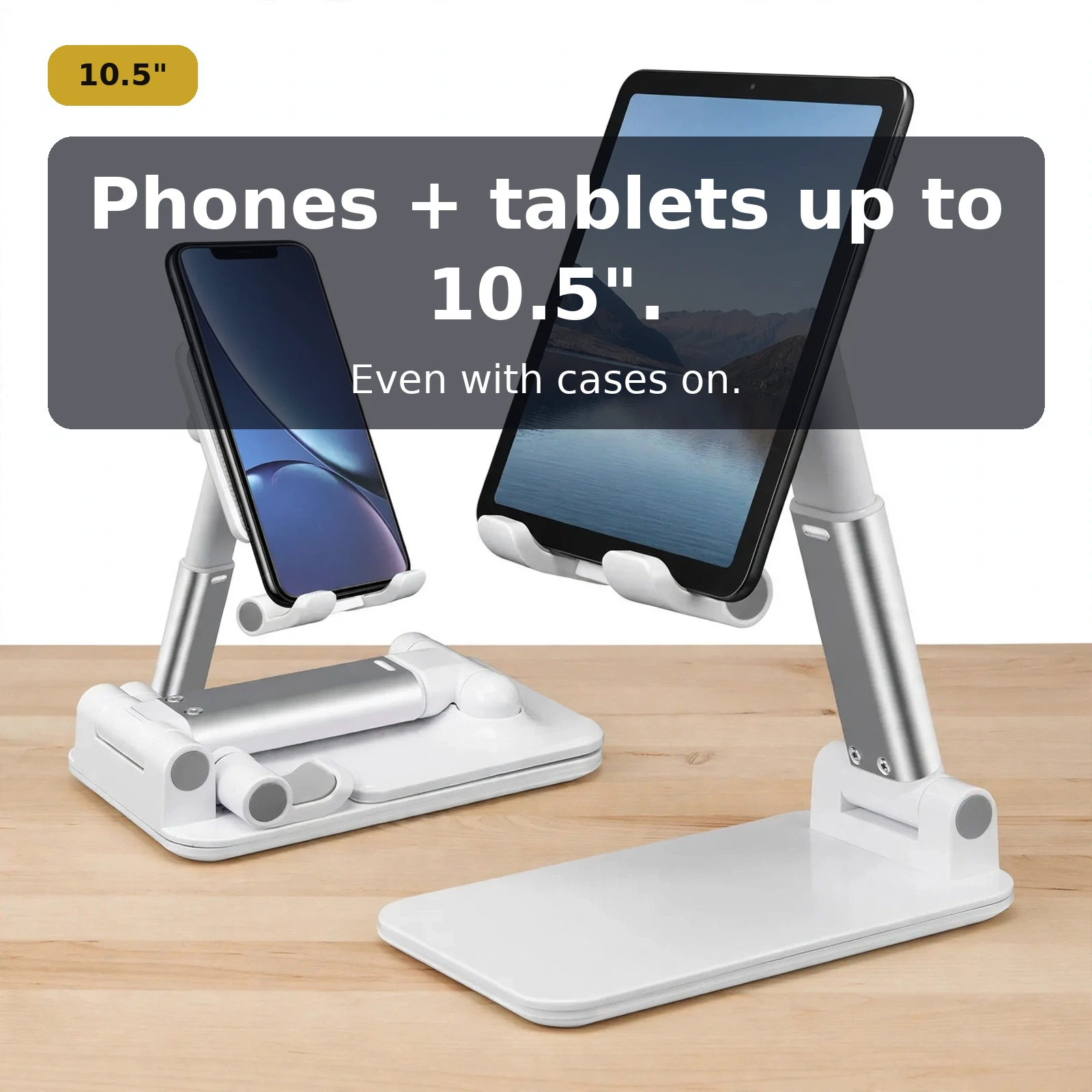 foldable mobile stand for desk white holding phone and tablet