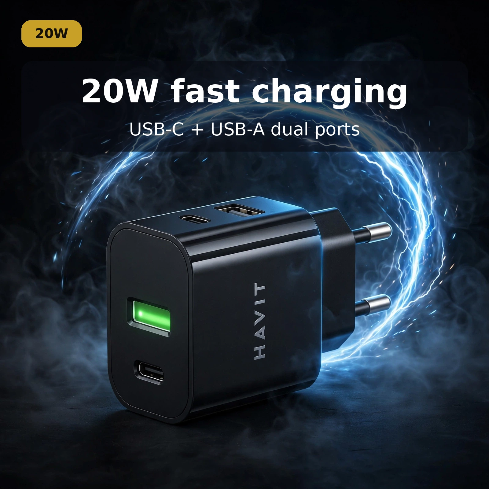 Havit ST925 USB charger with data cable 20W dual port USB-C and USB-A
