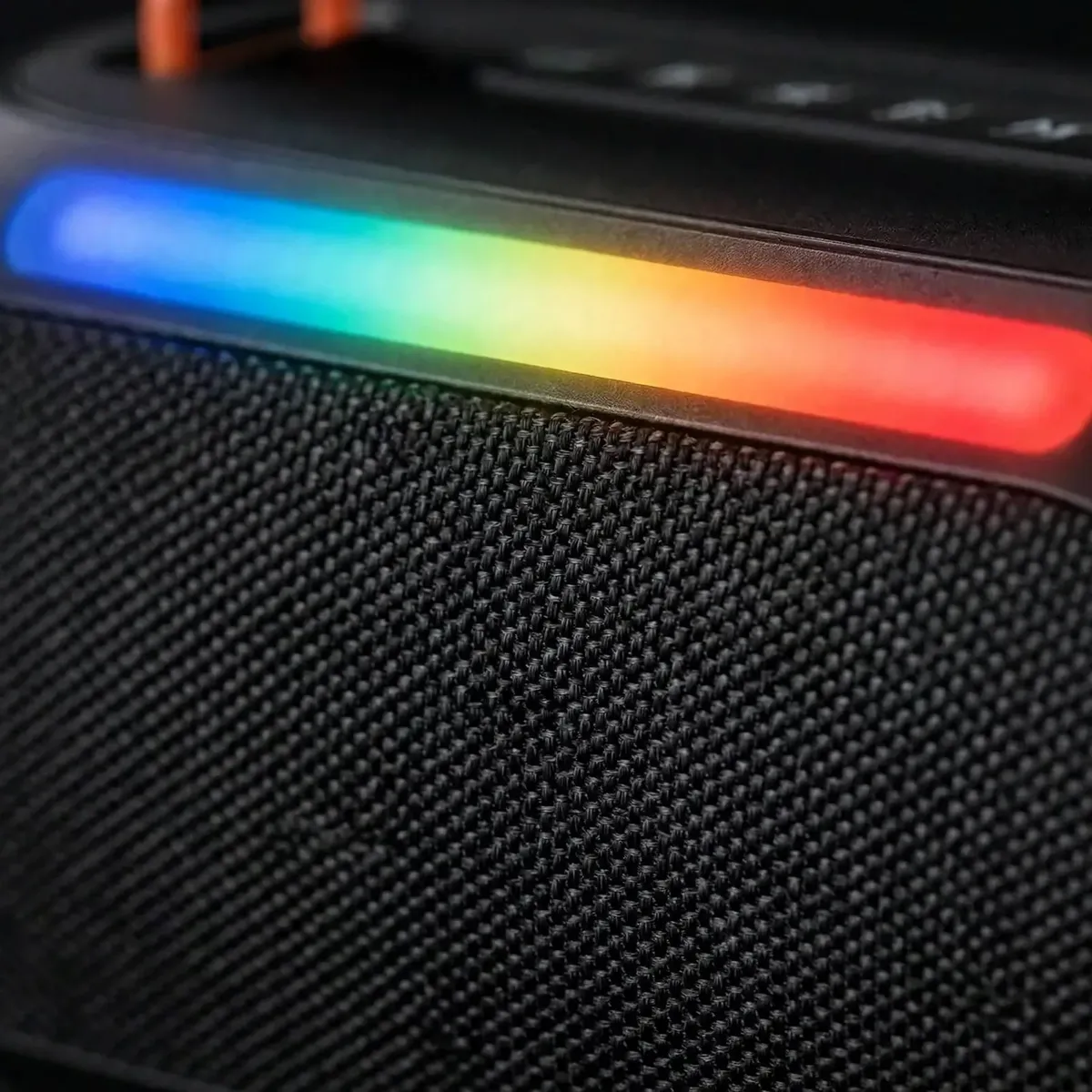 Close-up of the Hoco DS64 mesh grille and colorful LED light strip