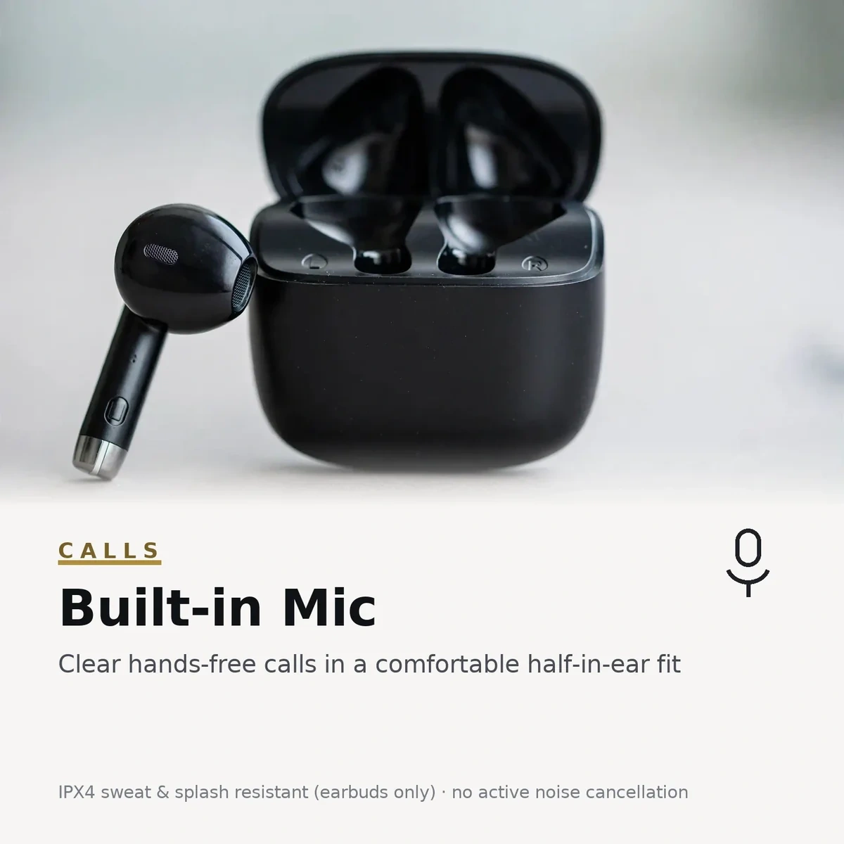 Hoco EW205 built-in mic and IPX4 feature card