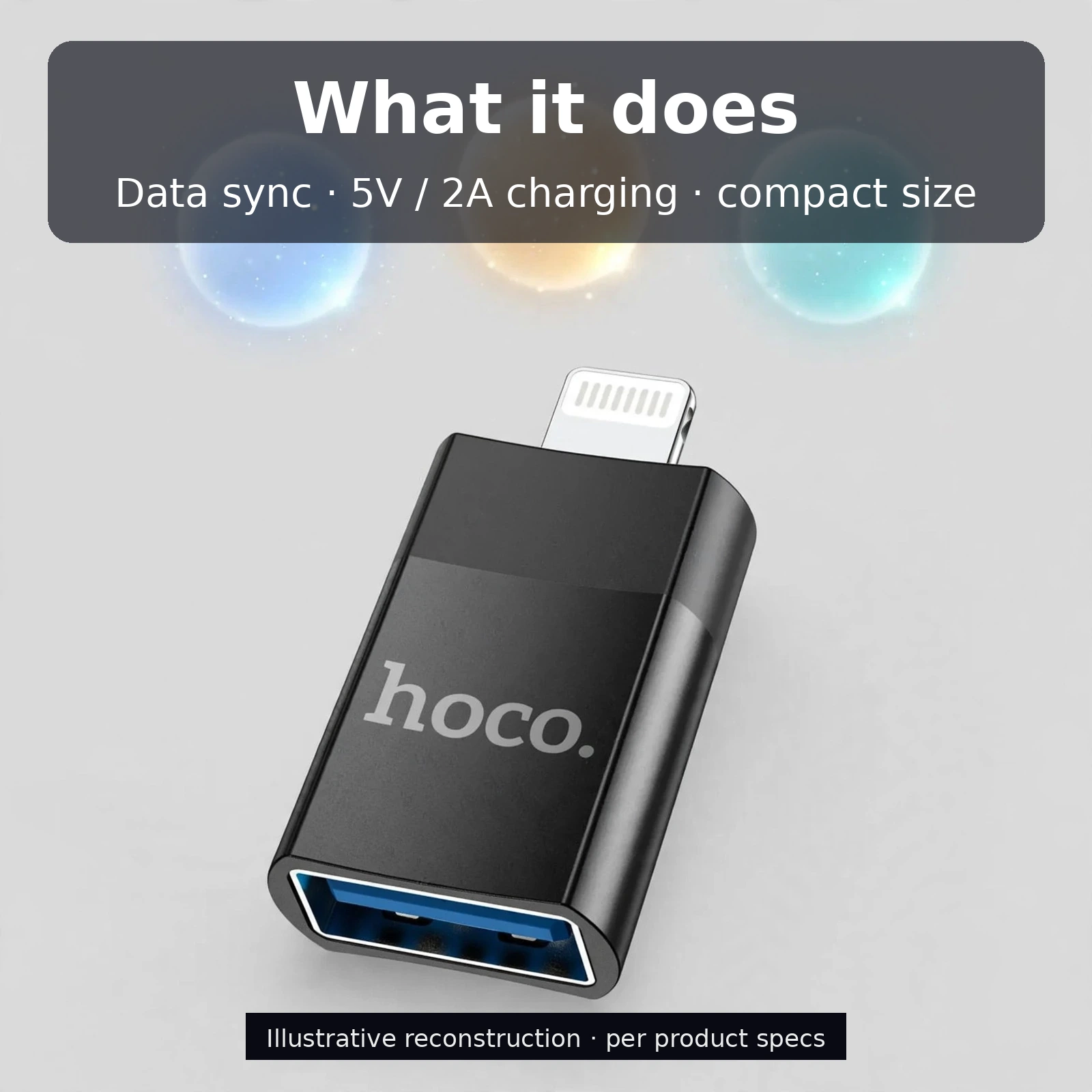 Hoco UA17 Lightning to USB adapter overview: data sync, 5V 2A charging and compact size