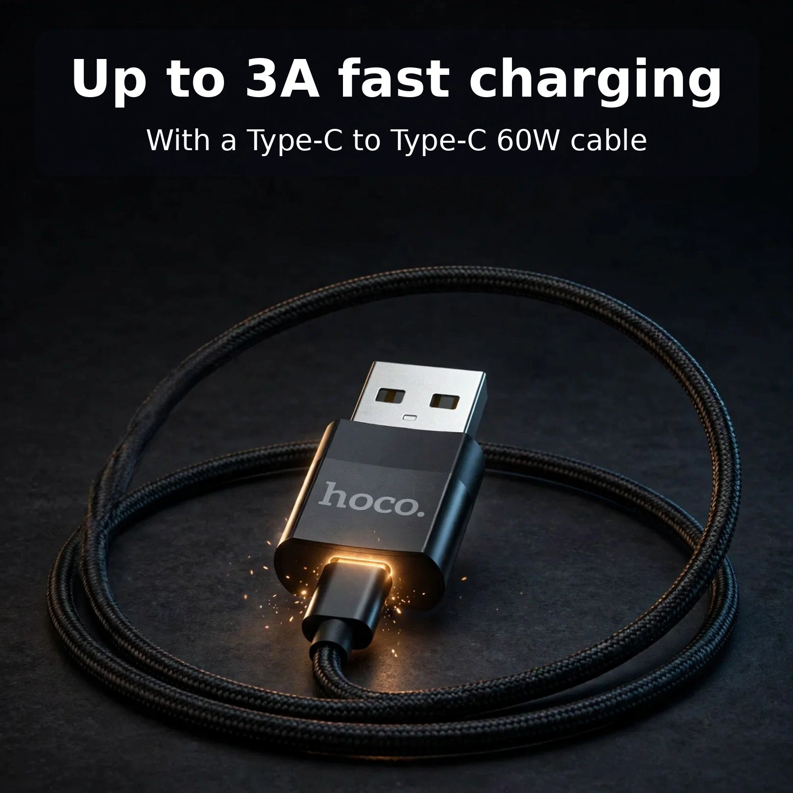 HOCO UA17 USB male to Type-C female adapter supporting up to 3A fast charging with a Type-C to Type-C 60W cable