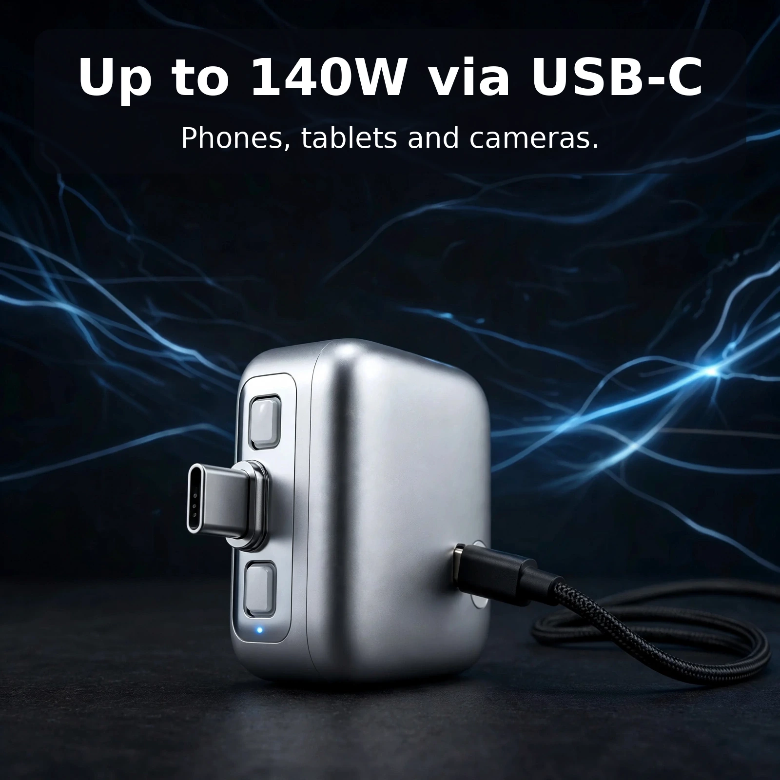 Up to 140W via USB-C for phones tablets and cameras