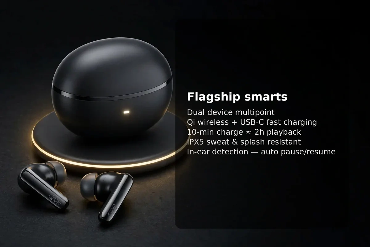QCY MeloBuds N70 flagship features promo card