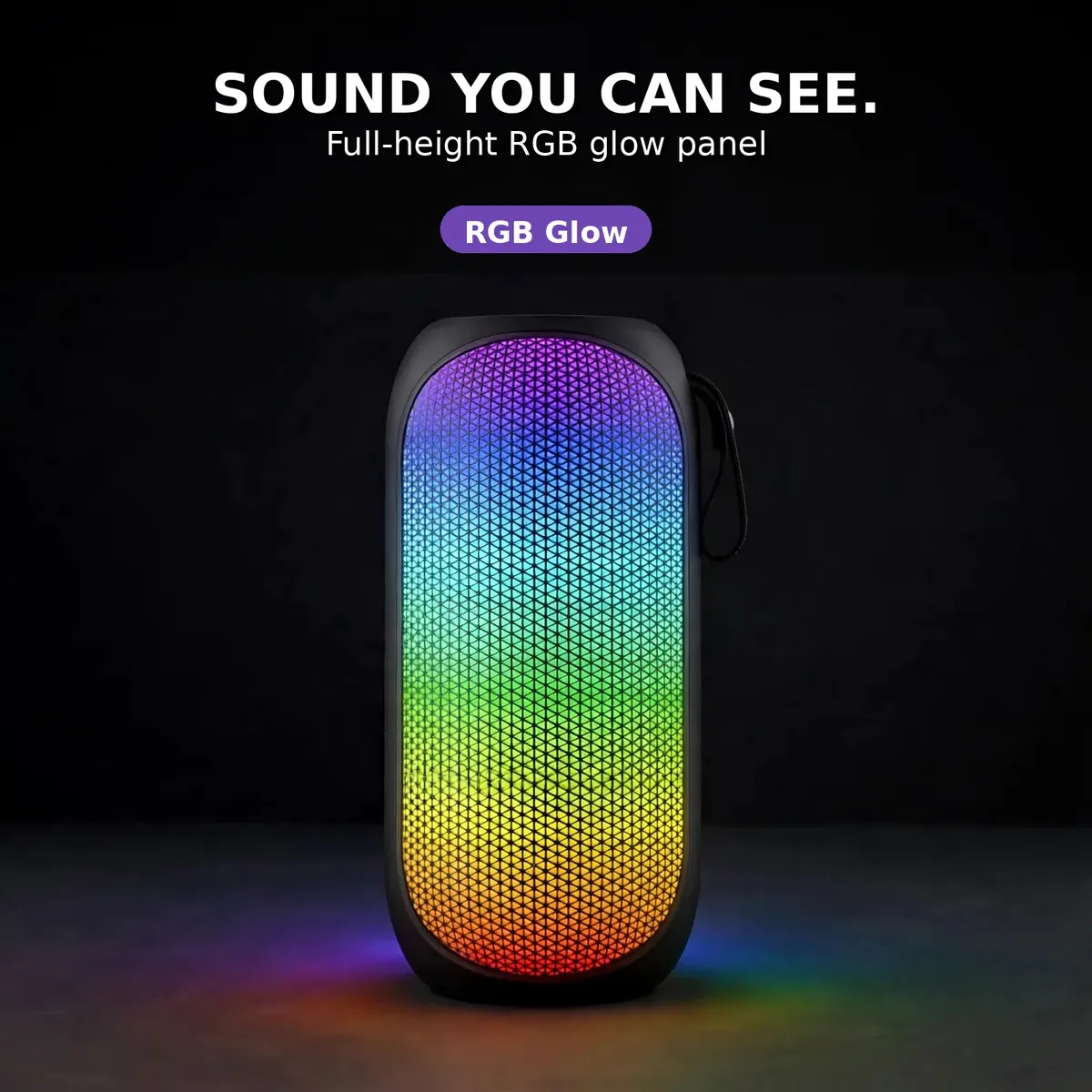 Havit SK808BT RGB glow card showing the full-height rainbow glow panel