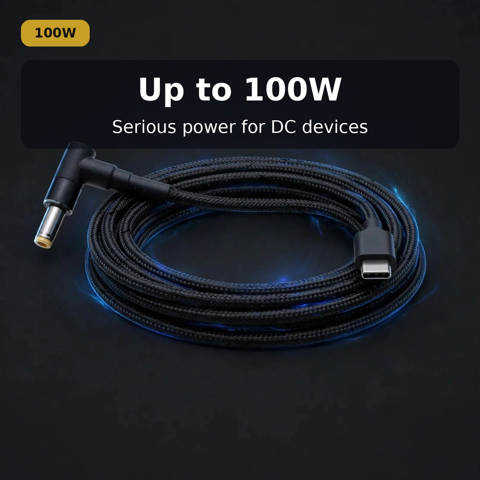 Type-C to DC 5.5x2.5mm cable 100W rated up to 100W for DC devices