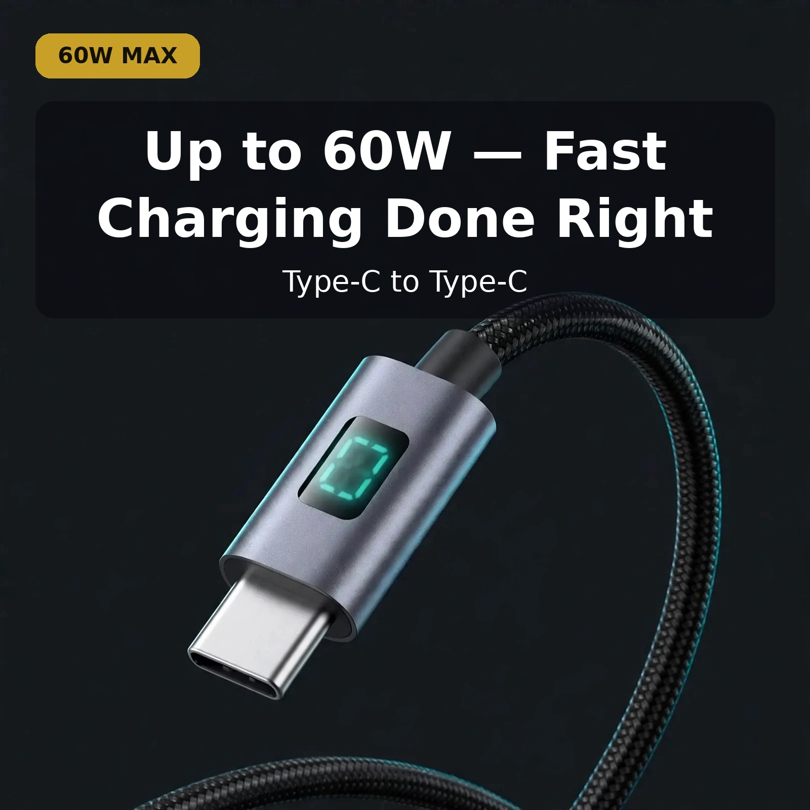 USAMS SJ713 60W 6 in 1 charging cable Type-C plug with digital display, up to 60W fast charging
