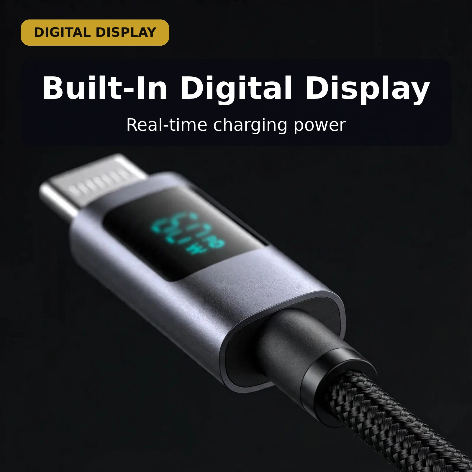 Macro view of the USAMS SJ713 built-in digital display showing real-time charging power