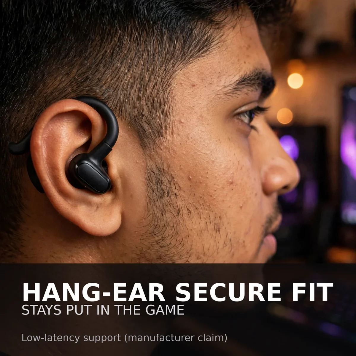 Valdus VTS-220 benefit card: hang-ear secure fit — stays put in the game, low-latency support manufacturer claim