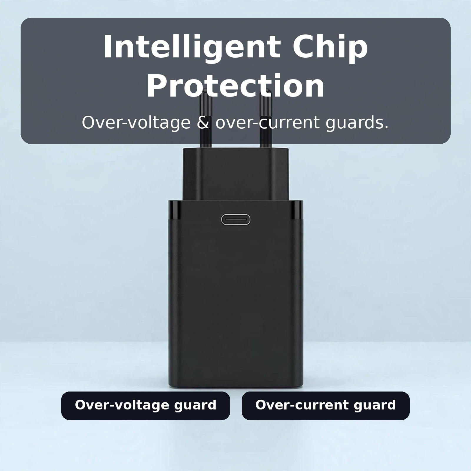 Intelligent chip protection card showing over-voltage and over-current guards on the Vention 25W charger