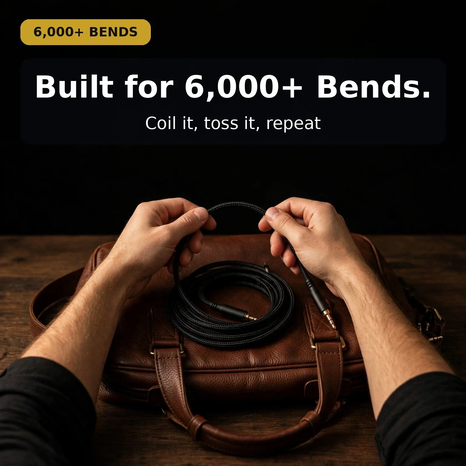 Cotton braided aux cable coiled for travel, 6000 bend durability