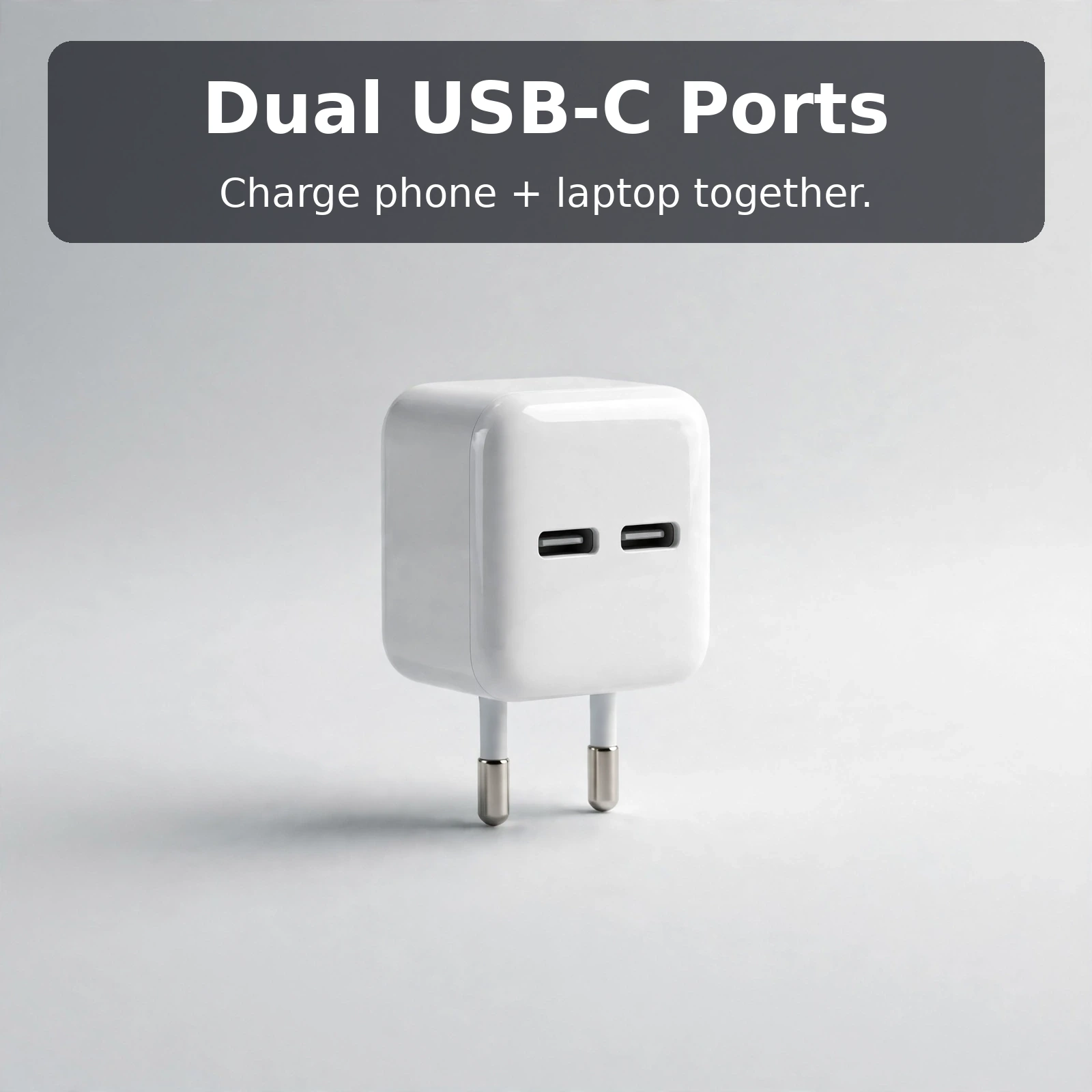 Dual USB-C ports card on the Vention 35W GaN charger for charging phone and laptop together