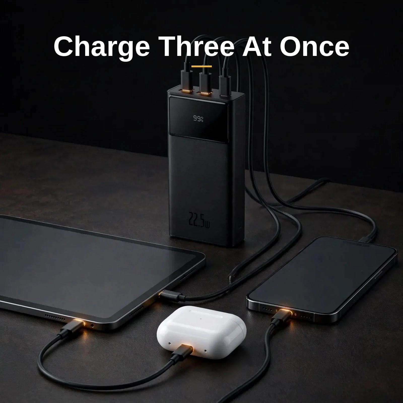 Baseus Star-Lord 30000mAh 22.5W power bank charging three devices at once