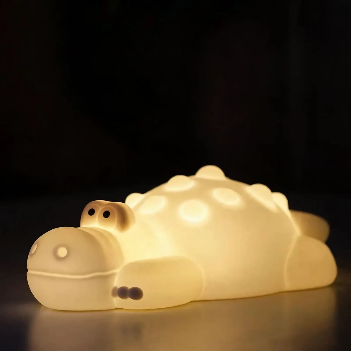 Crocodile silicone night light front and angled gallery views glowing in the dark