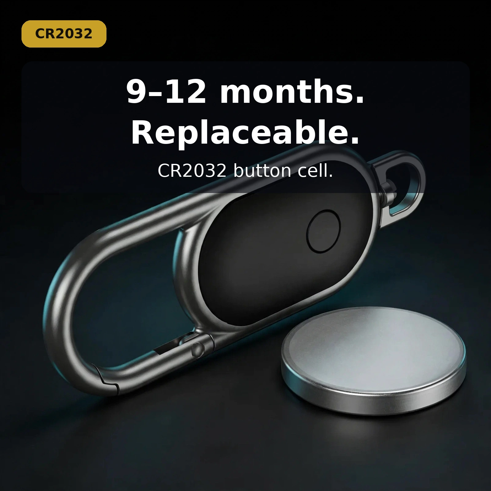 Replaceable CR2032 battery in the Hoco E91J — 9 to 12 months per cell