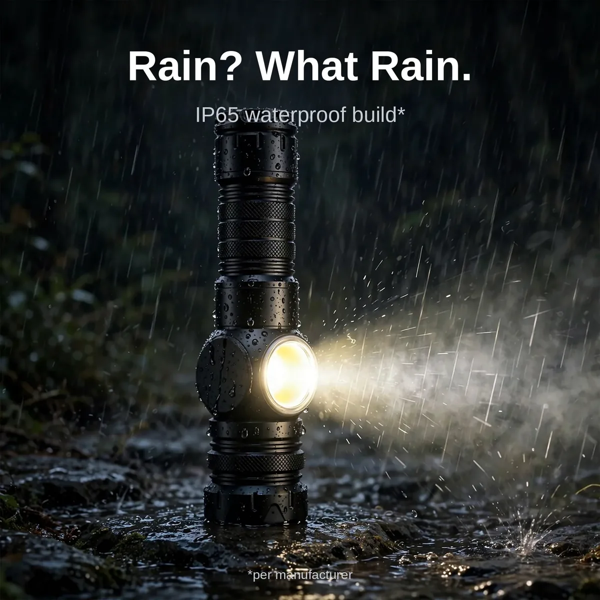 GearUP K60 flashlight with IP65 water resistance in rainy conditions