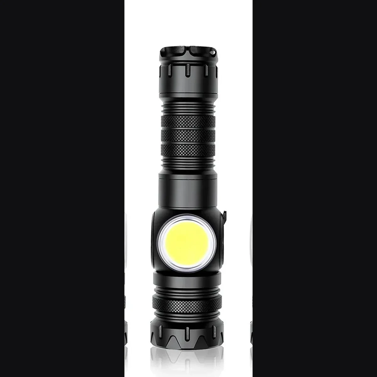 GearUP K60 flashlight COB side panel glowing in warm light mode