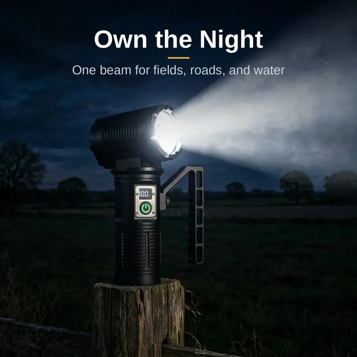 GearUP SL500 PRO searchlight casting a bright beam on a dark night