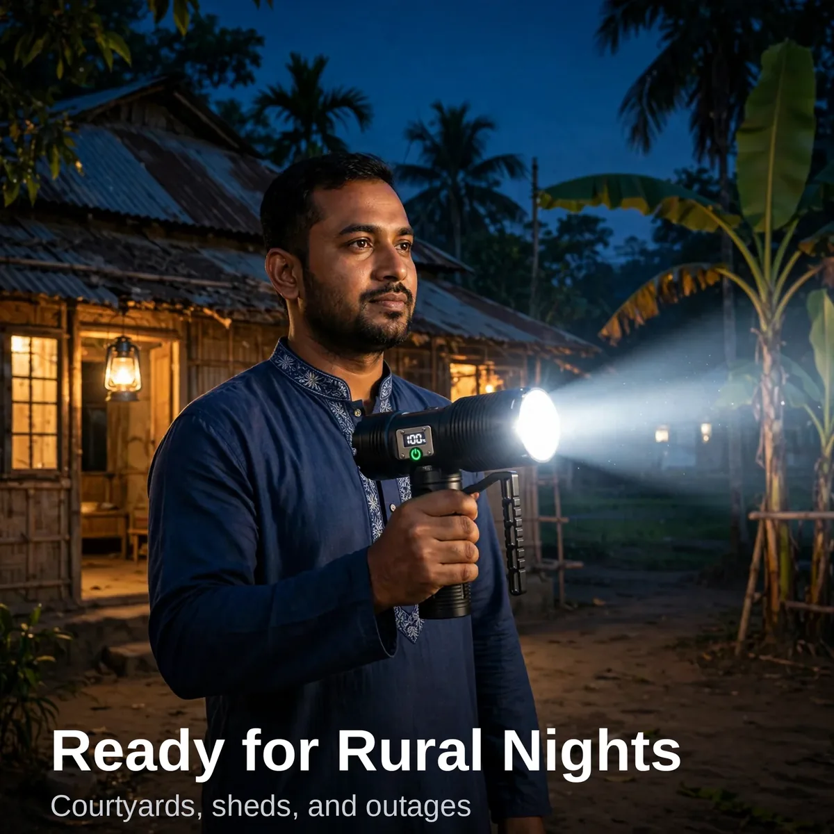 GearUP SL500 PRO multifunctional searchlight in outdoor use on a farm at night