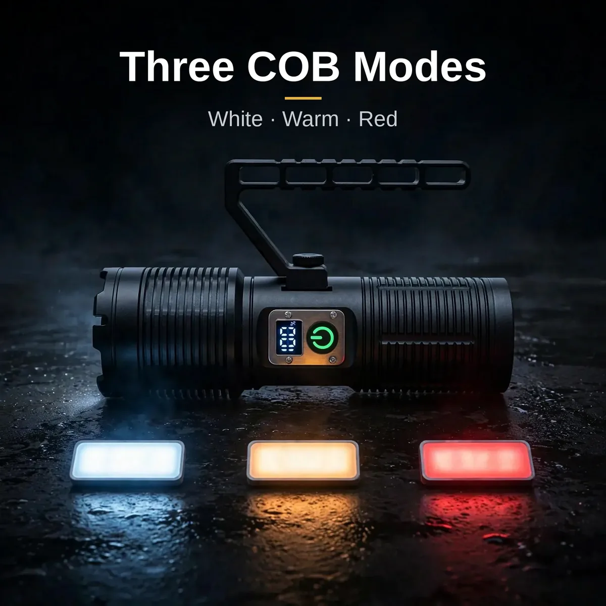 Rear COB panel of the GearUP SL500 PRO showing white, warm, and red light modes