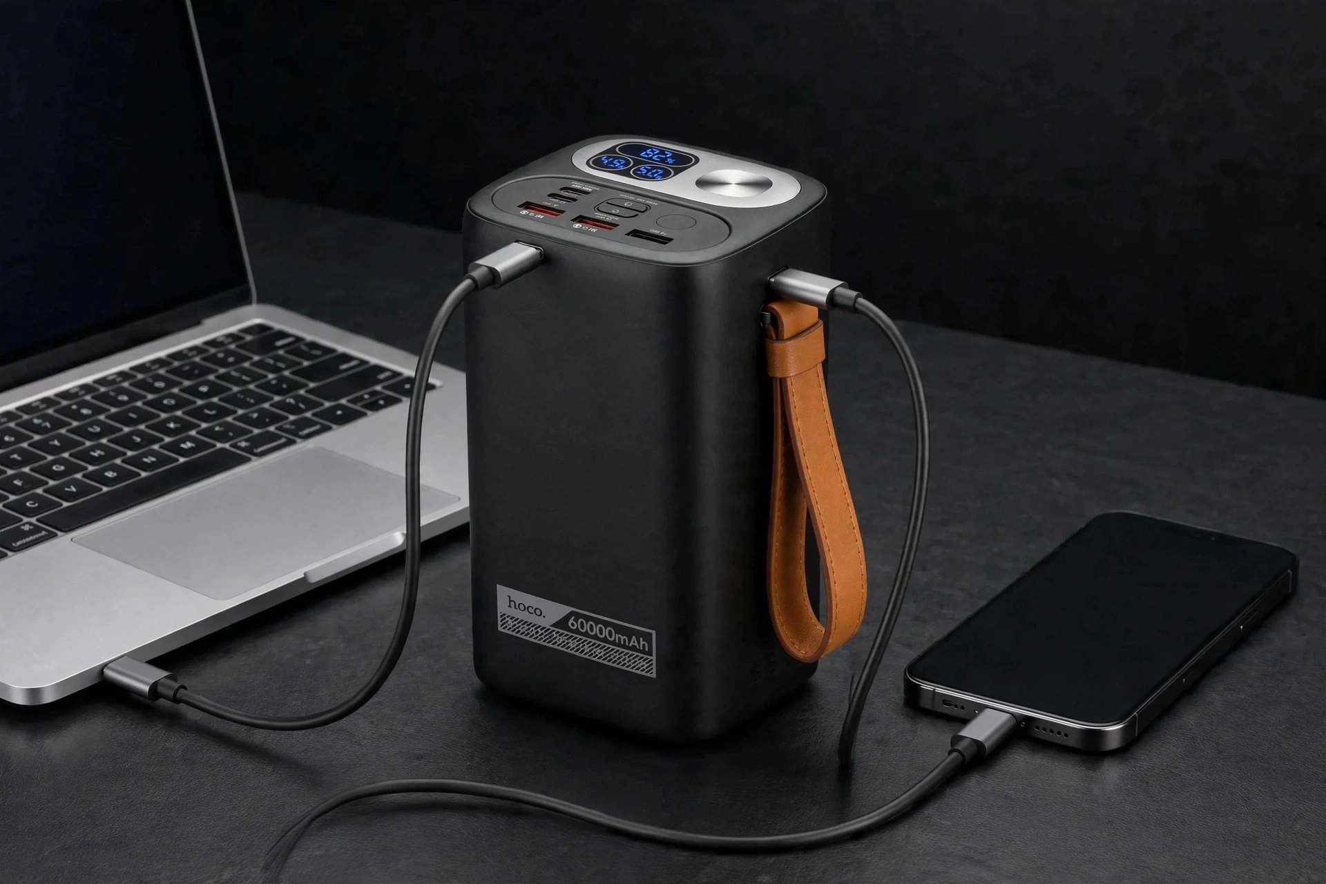 Hoco DB160 60000mAh 100W power bank price in Bangladesh, charging a laptop and phone