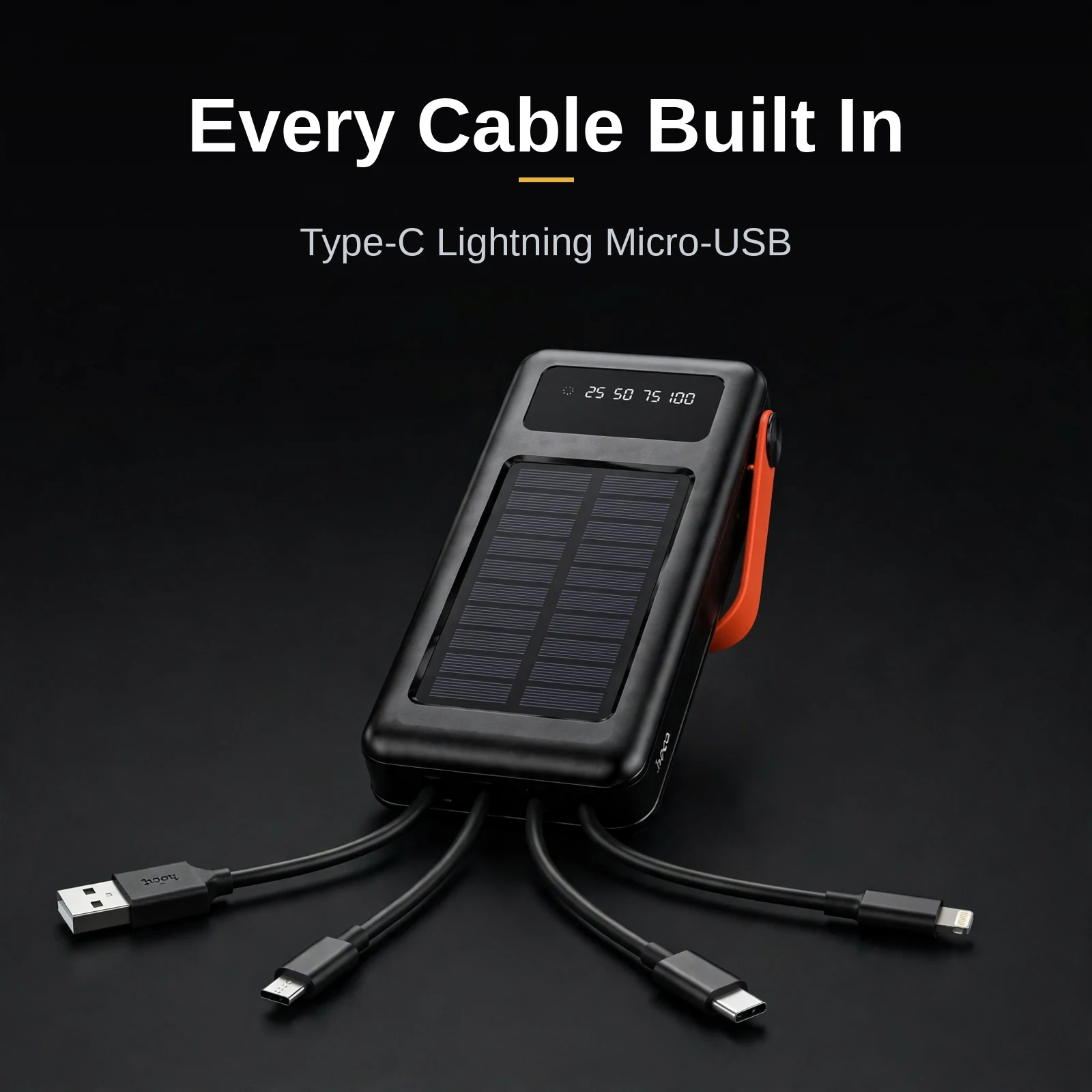 Hoco DB33 Plus with four built-in cables extended: Type-C, Lightning, Micro-USB and USB