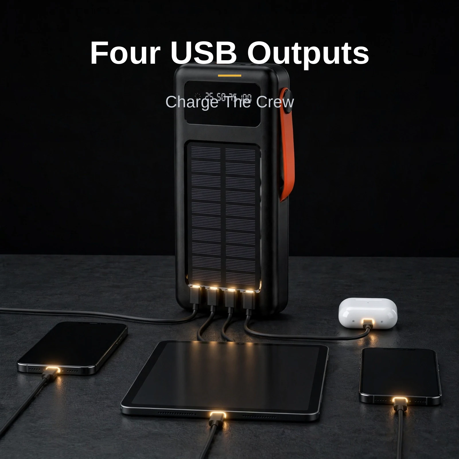 Hoco DB33 Plus charging two phones, a tablet and earbuds at the same time