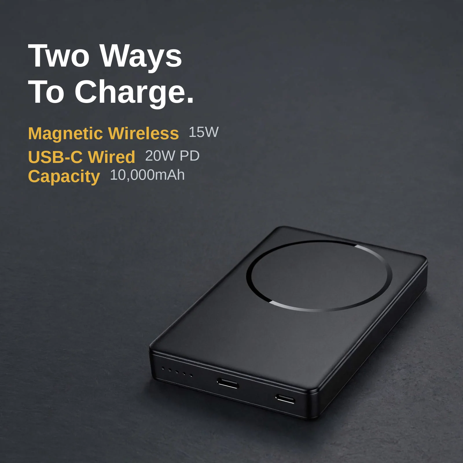 Hoco DB98A Storm charging modes: 15W magnetic wireless and 20W PD USB-C wired, 10000mAh capacity