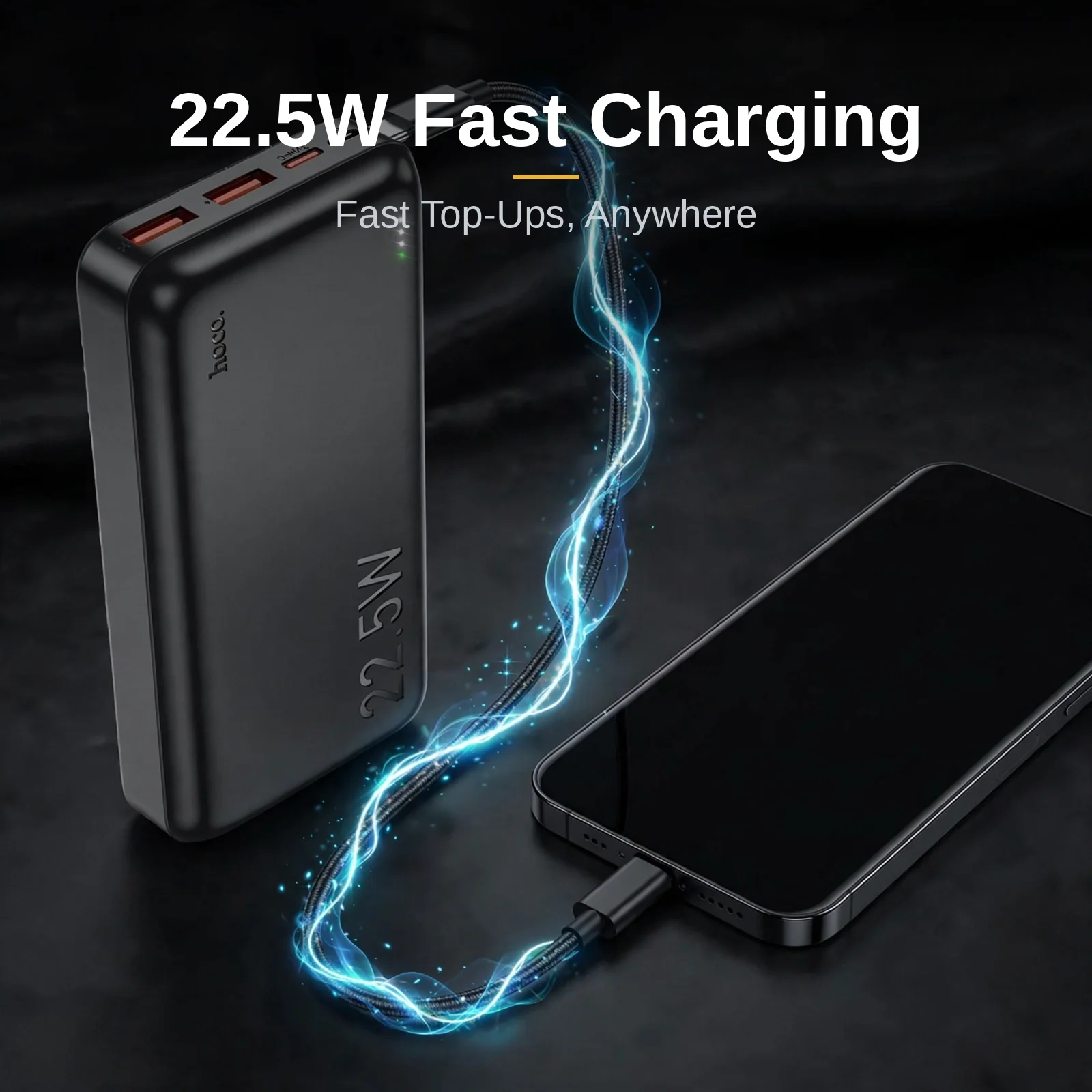 Hoco J101A 22.5W fast charging power bank topping up a smartphone