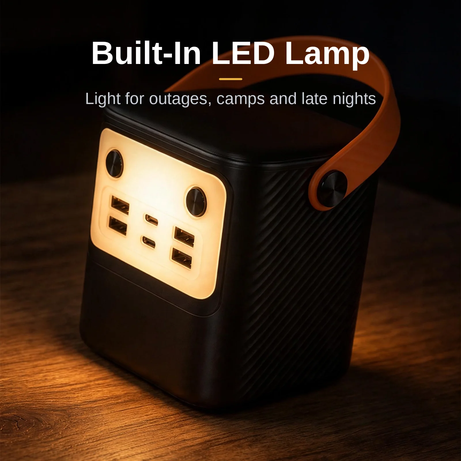 Built-in LED lamp of the Hoco J152 Pro glowing in a dark room