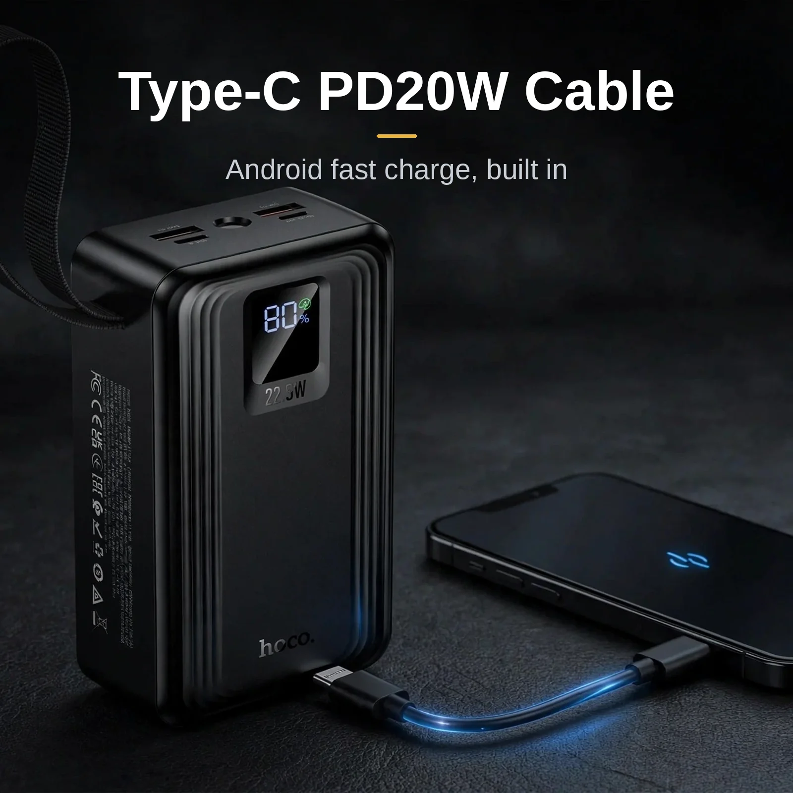 Built-in Type-C cable with PD20W fast charging