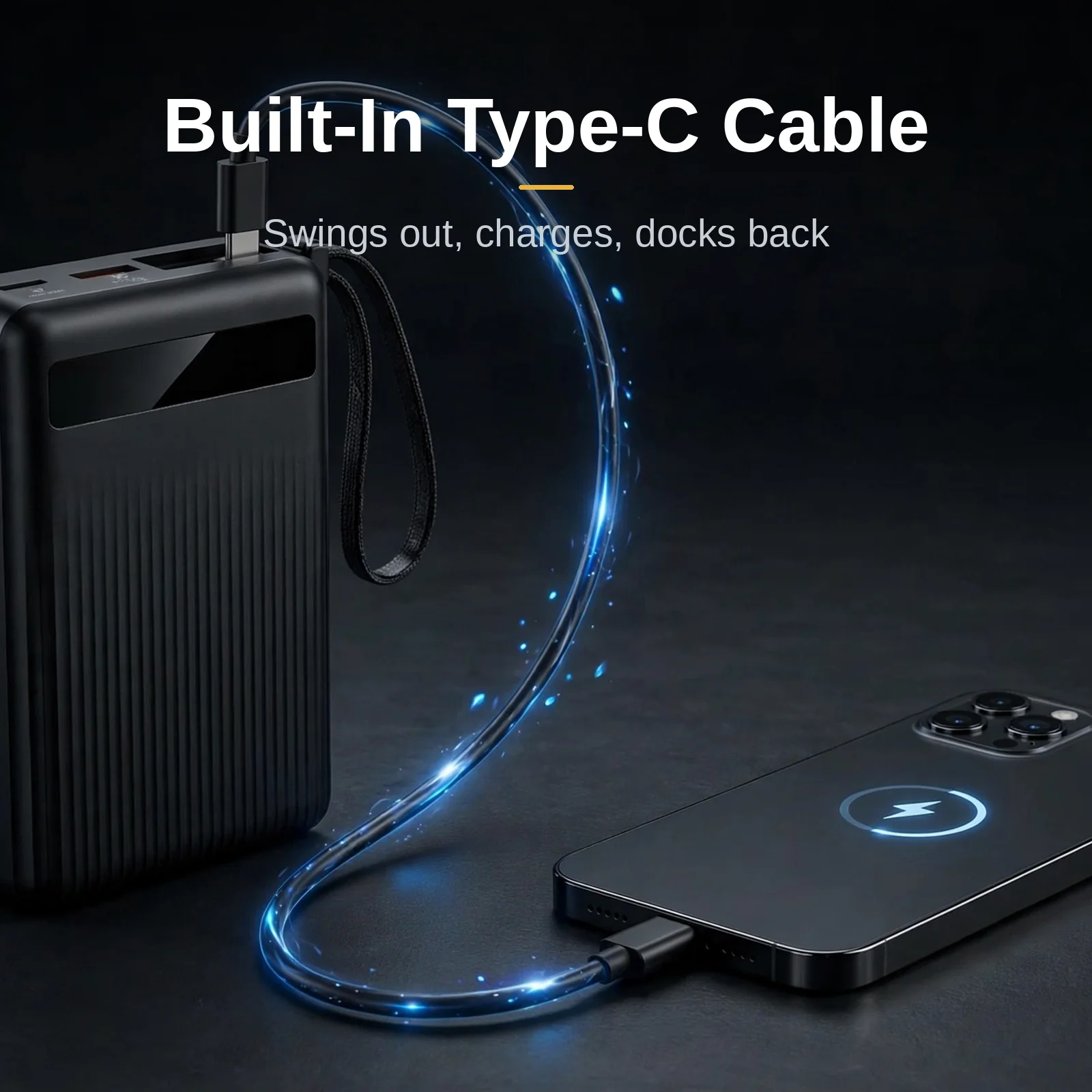 Hoco MMJ-04 built-in Type-C cable swung out and charging a phone
