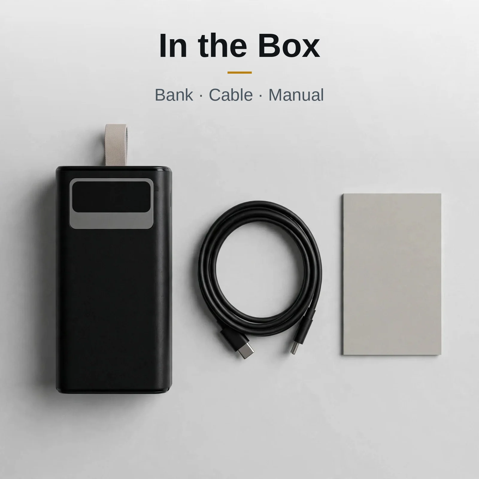 Hoco MMJ-12 box contents — power bank, USB-C cable, and user manual