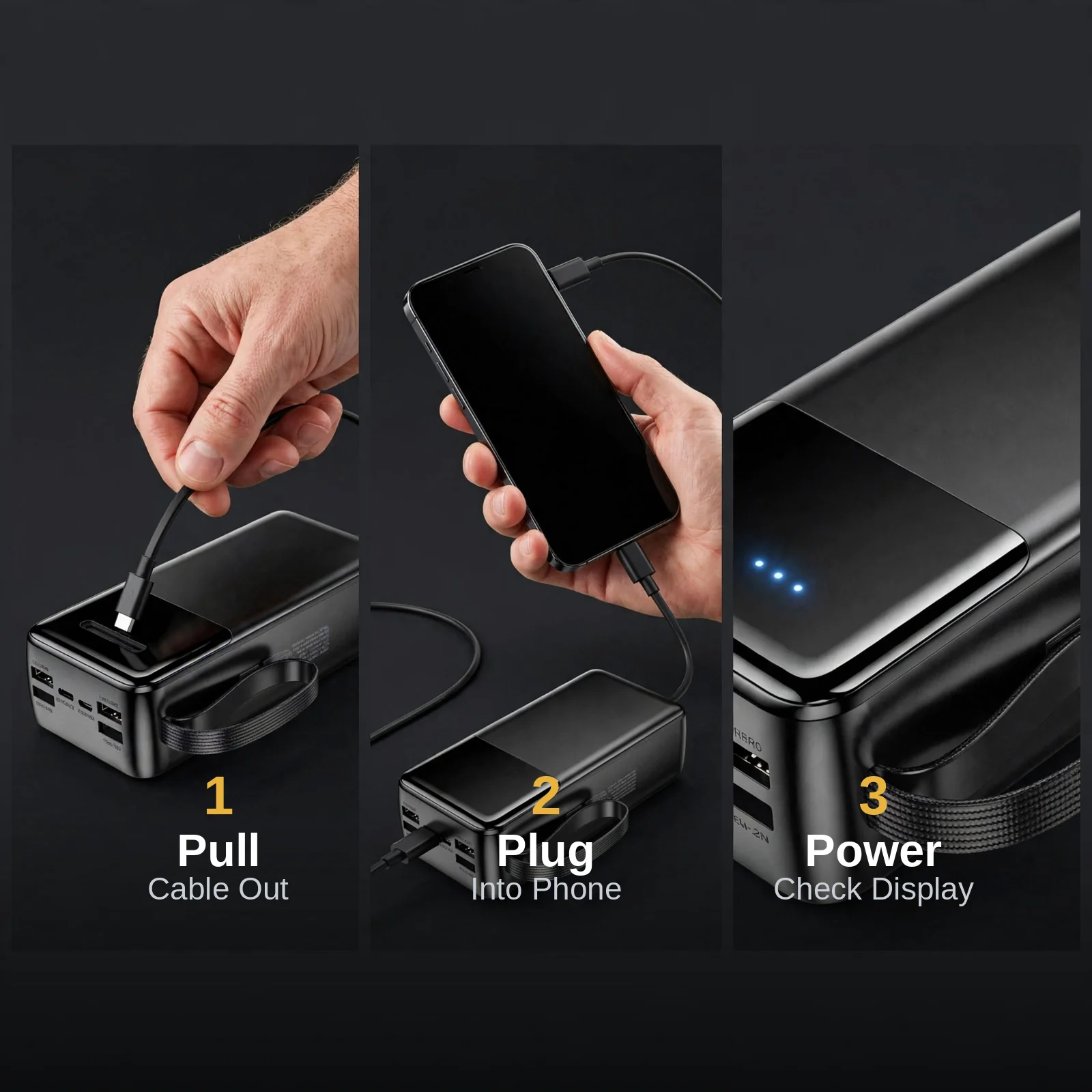 How to use the Hoco MMJ-13 Rest - pull the built-in cable, plug into the phone, check the LED display