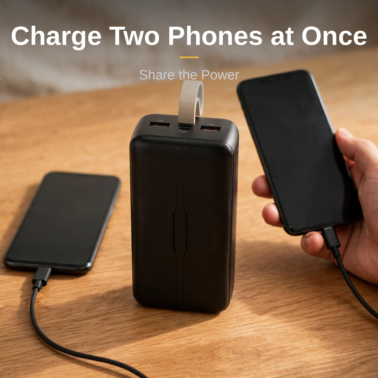 Two phones charging at once from the Hoco MMJ-25 power bank
