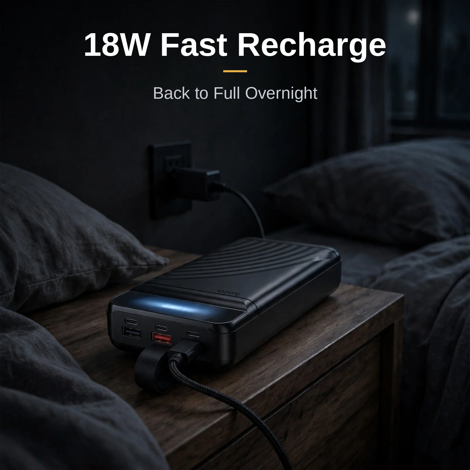 Hoco MMJ-26 power bank recharging overnight at 18W