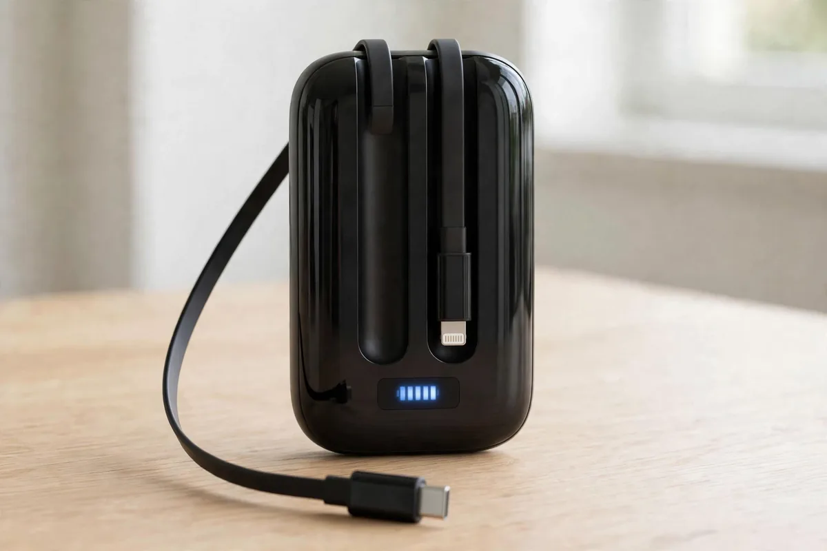 Hoco MMJ-27 on a desk with its built-in USB-C cable pulled out