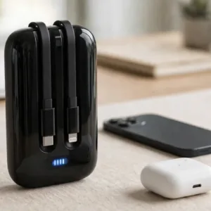Hoco MMJ-27 power bank with a smartphone on a desk