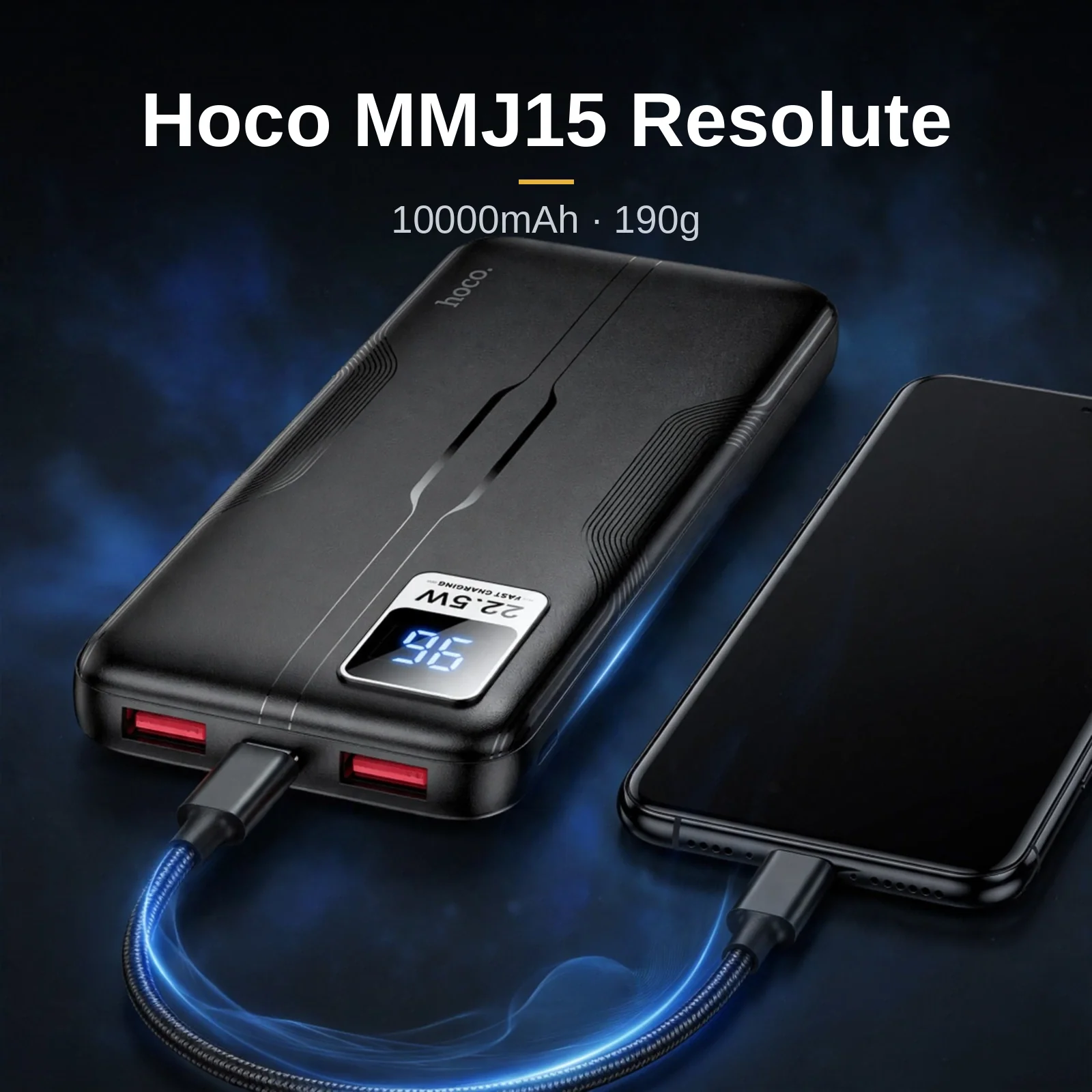 Hoco MMJ15 power bank price — Resolute 10000mAh power bank charging a smartphone