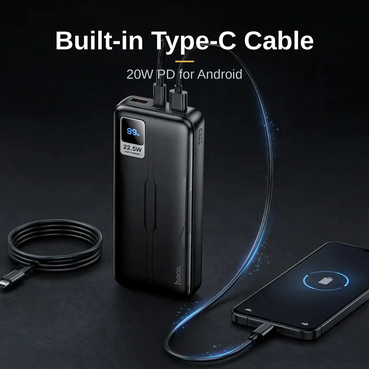 Hoco MMJ16 built-in Type-C cable charging an Android phone with 20W PD