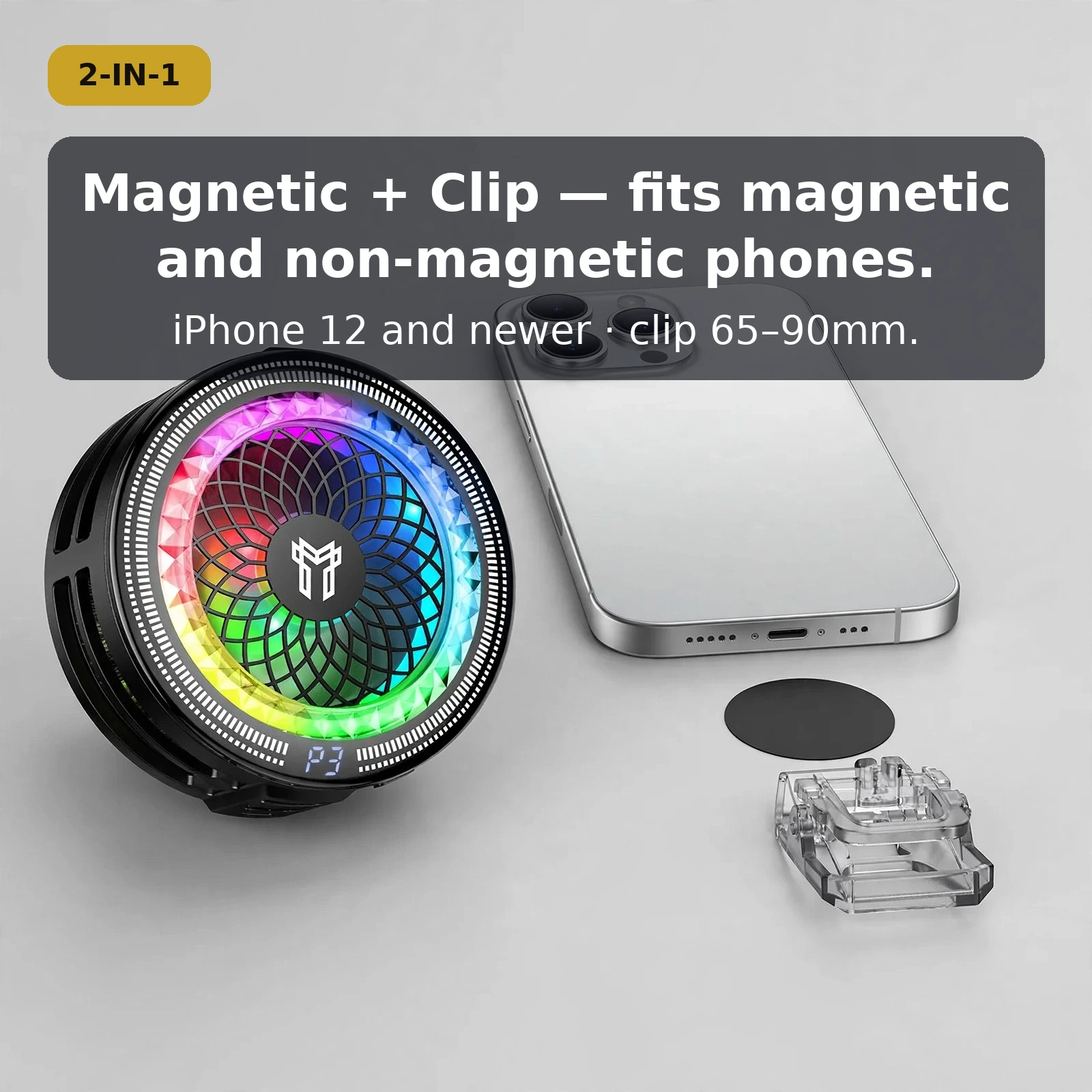Hoco GA6 dual mounting — magnetic connection for iPhone 12 and newer and adjustable clip for other phones