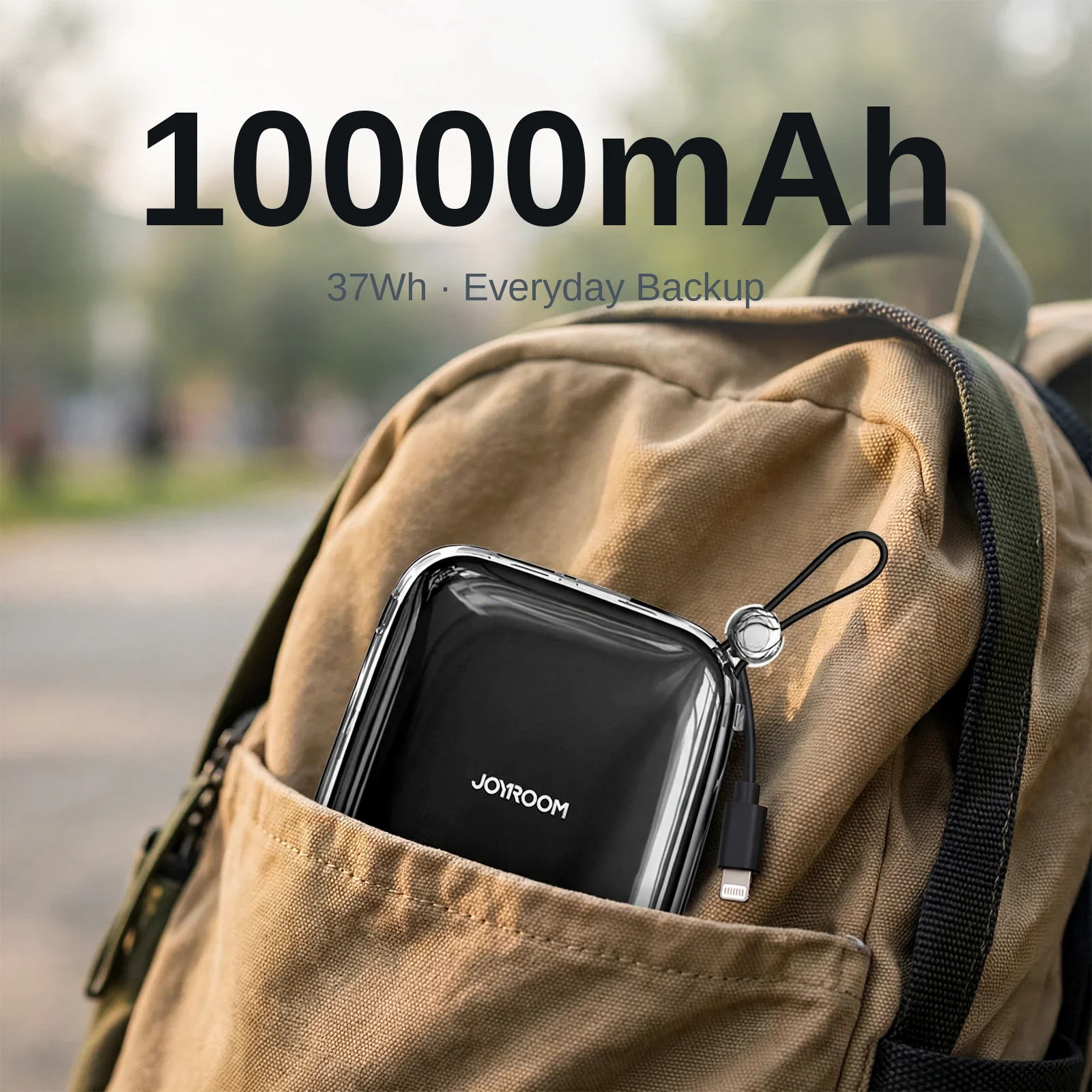 Joyroom JR-L002 10000mAh power bank in a daypack pocket