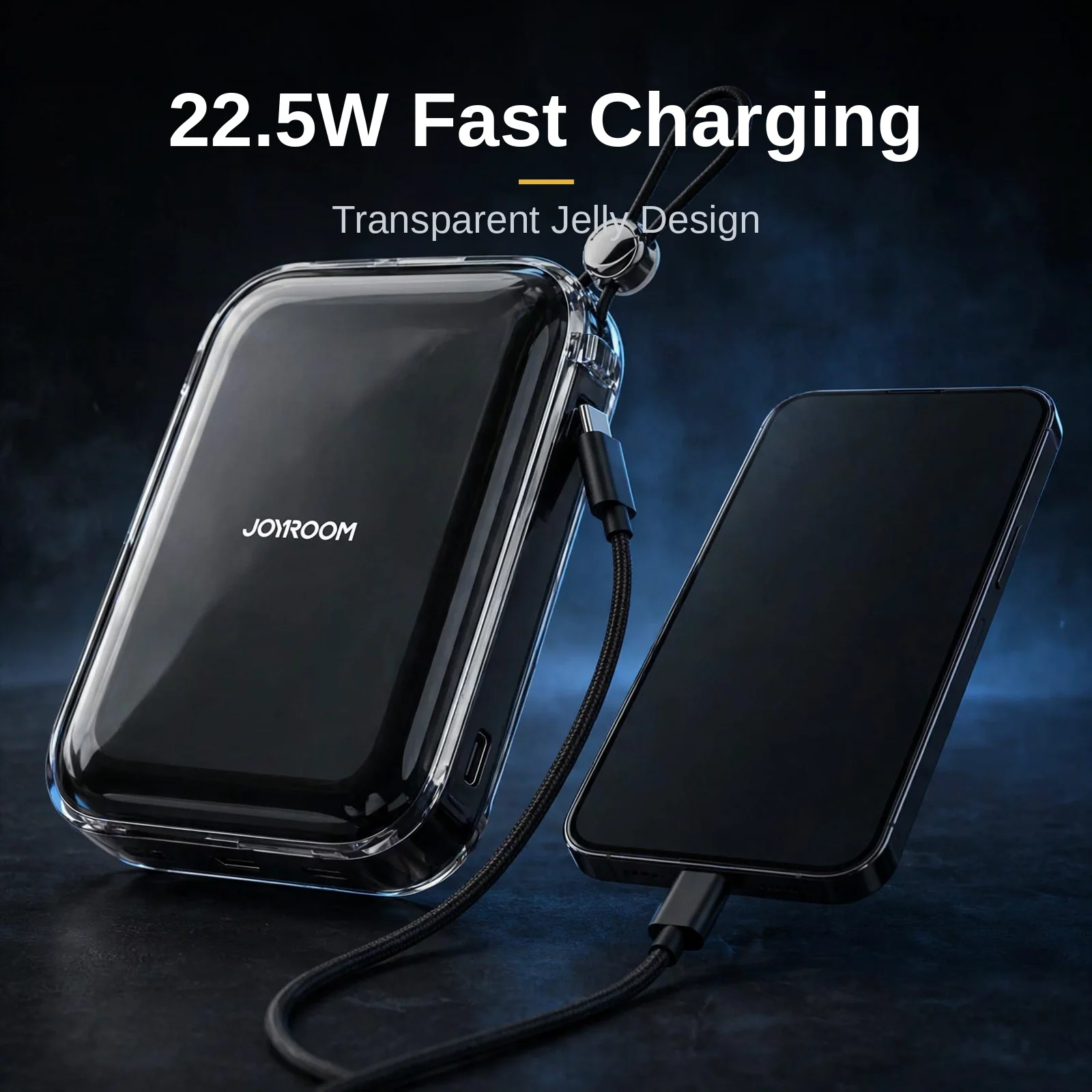 Joyroom JR-L003 power bank price — Joyroom JR-L003 22.5W 10000mAh Jelly Series Type-C power bank charging a smartphone