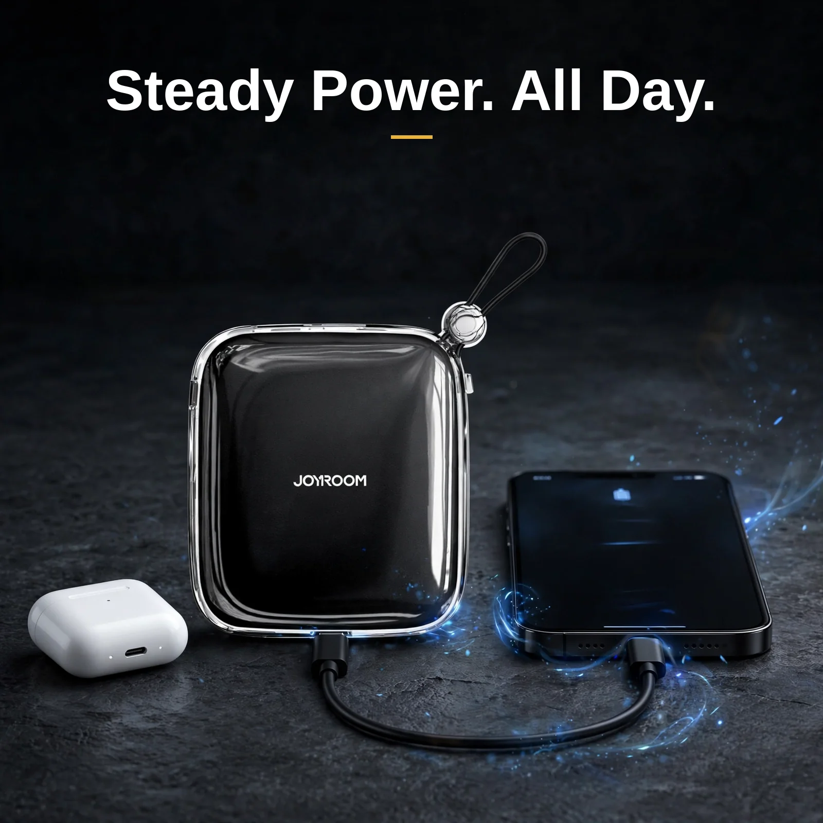 Joyroom JR-L004 charging a phone and earbuds case steadily