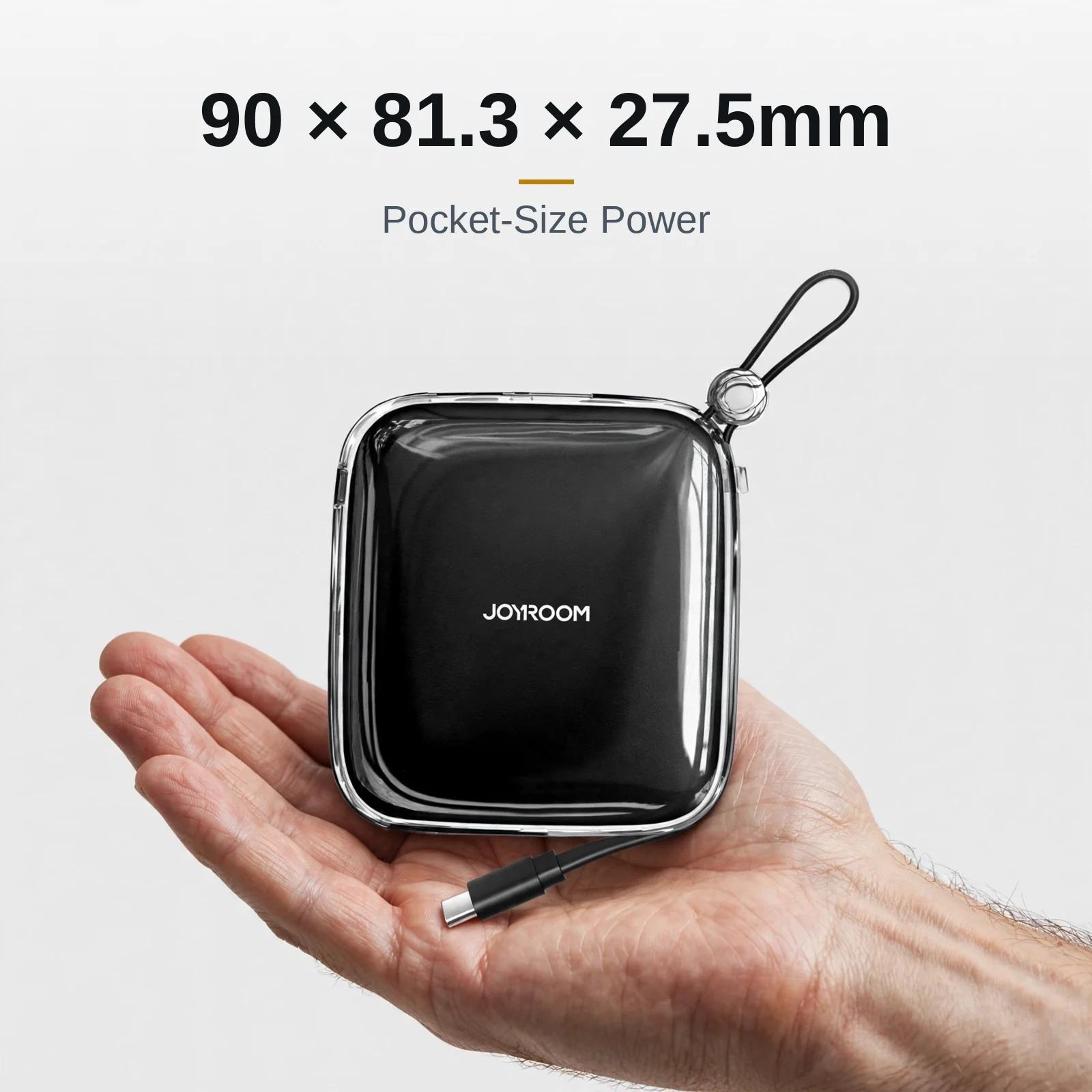 Joyroom JR-L004 held in a palm showing its pocket-size dimensions